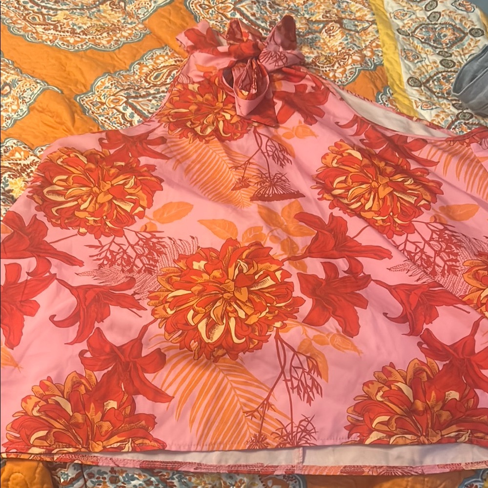 Floral Halter Top in Red and Pink